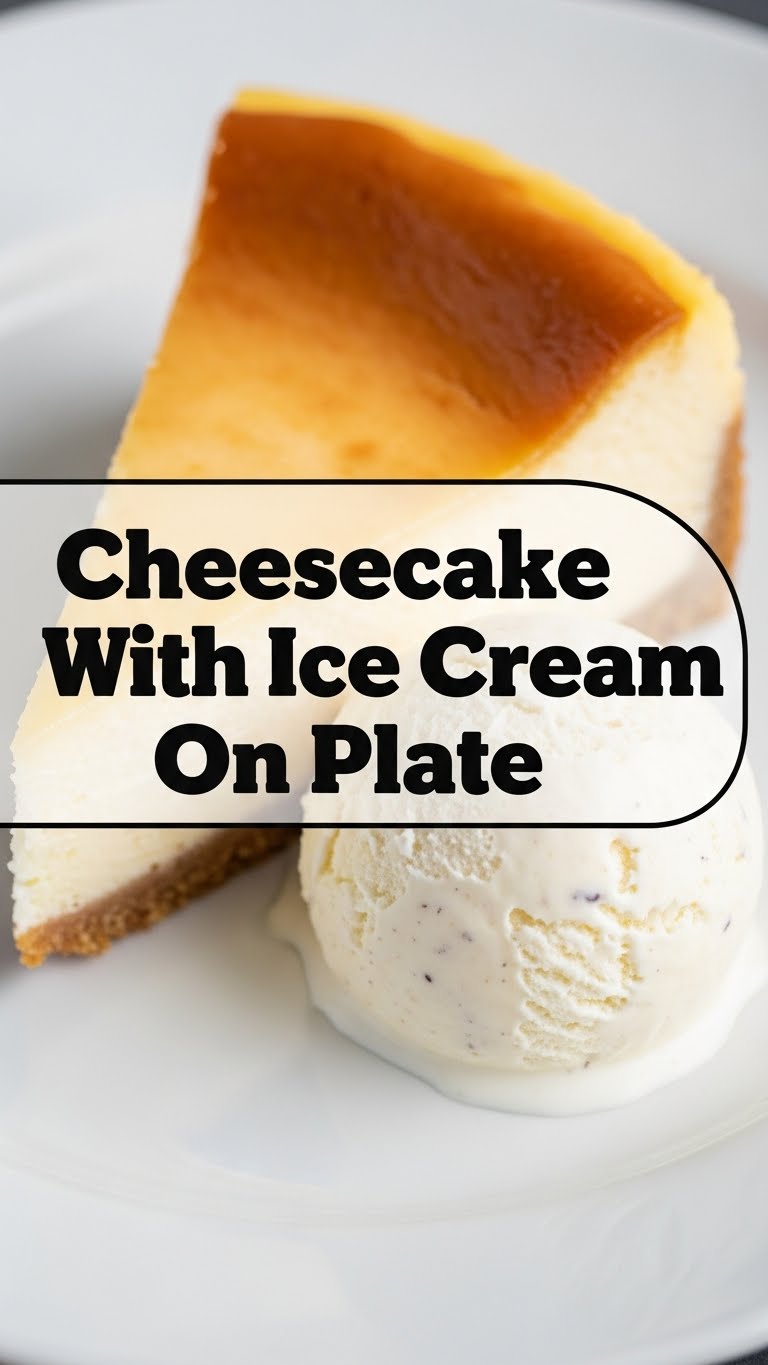 Cheesecake With Ice Cream On Plate