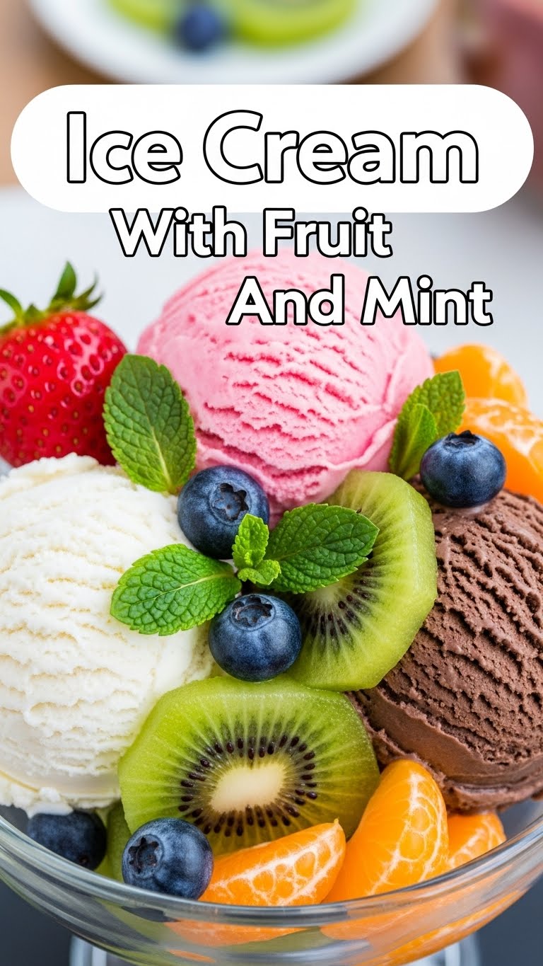 Ice Cream With Fruit And Mint