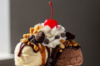 Layered Dessert With Ice Cream And Toppings