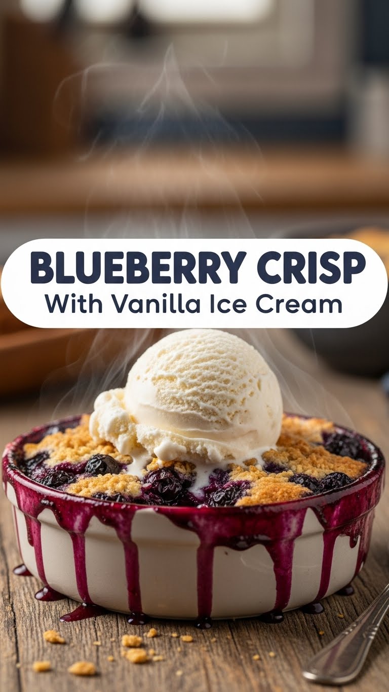 Blueberry Crisp With Vanilla Ice Cream
