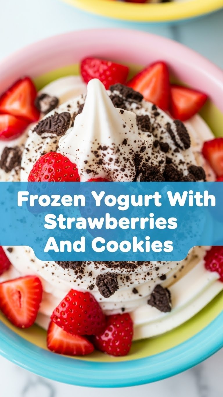 Frozen Yogurt With Strawberries And Cookies