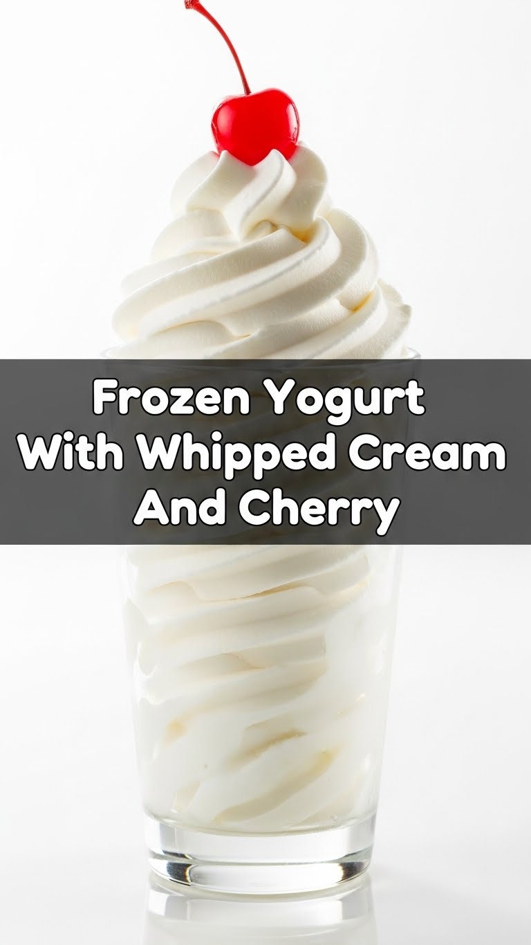 Frozen Yogurt With Whipped Cream And Cherry