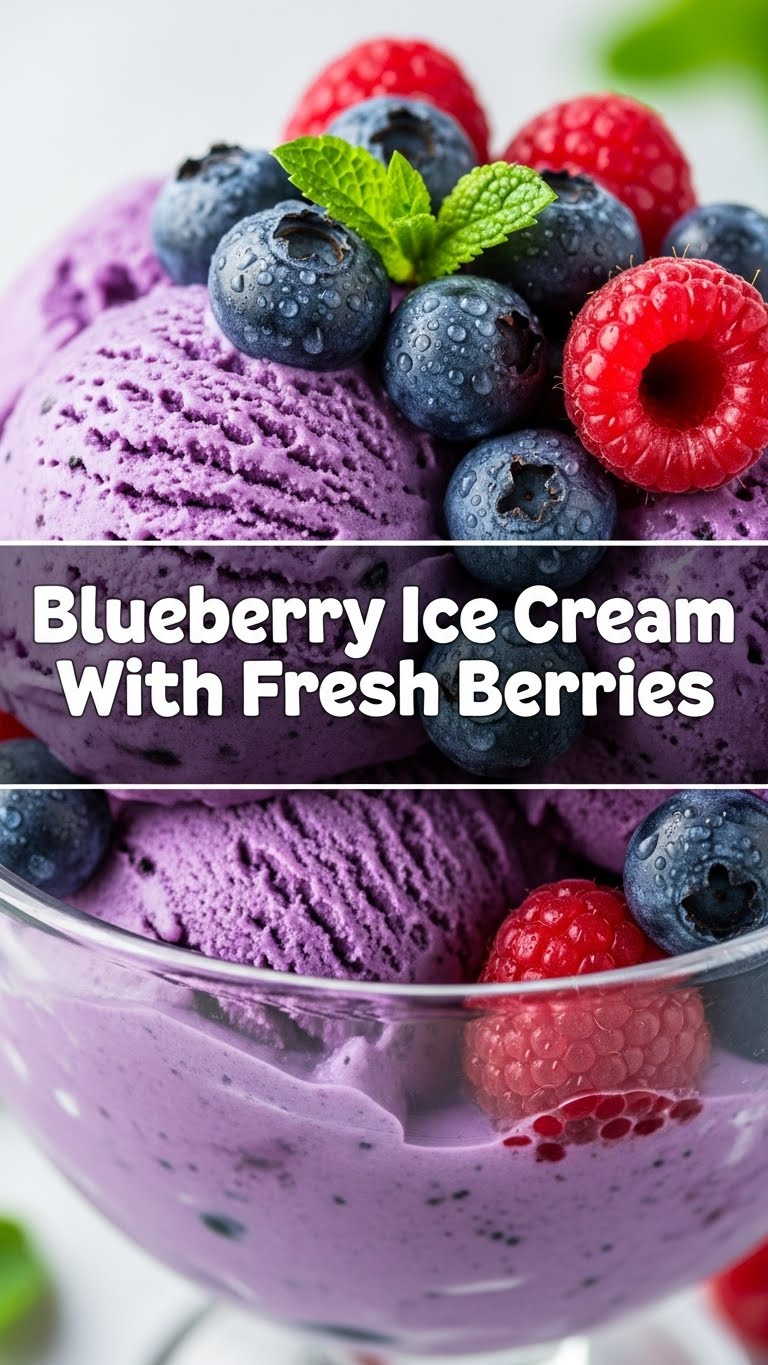 Blueberry Ice Cream With Fresh Berries
