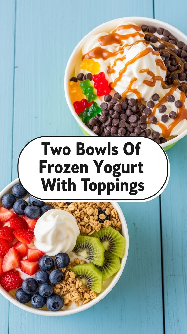 Two Bowls Of Frozen Yogurt With Toppings