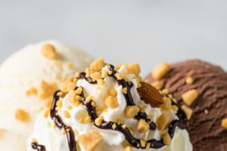 Ice Cream With Whipped Cream And Nuts