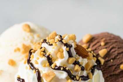 Ice Cream With Whipped Cream And Nuts
