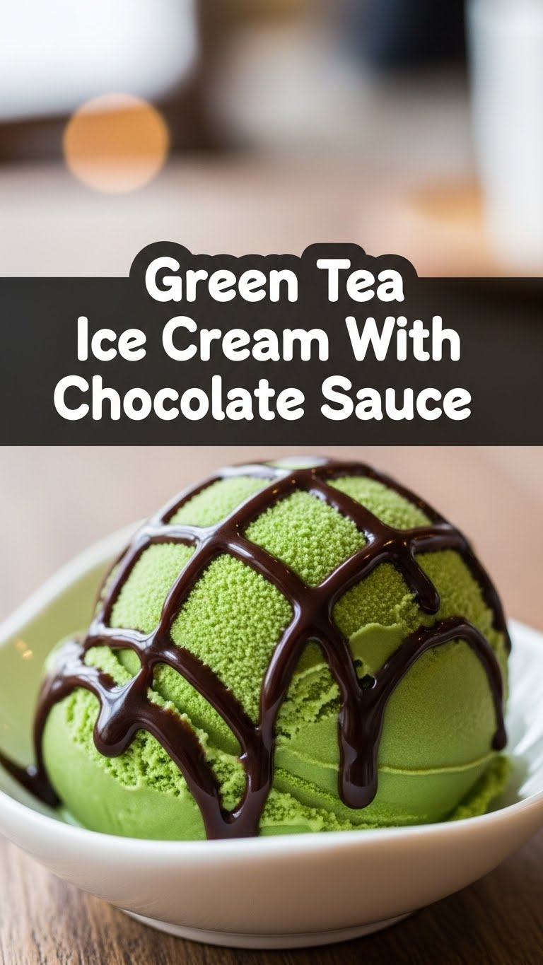 Green Tea Ice Cream With Chocolate Sauce