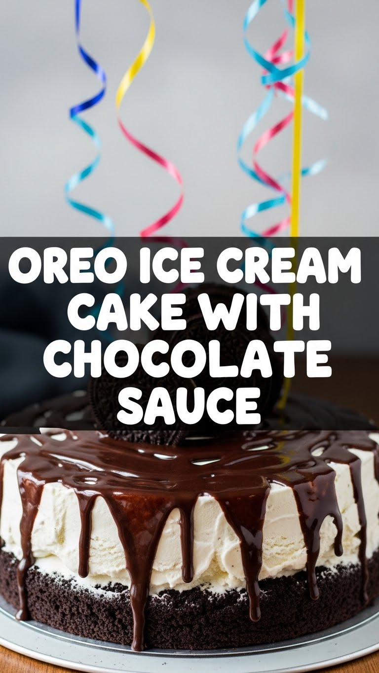Oreo Ice Cream Cake With Chocolate Sauce