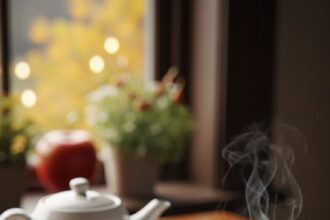 Slice Of Apple Pie With Tea