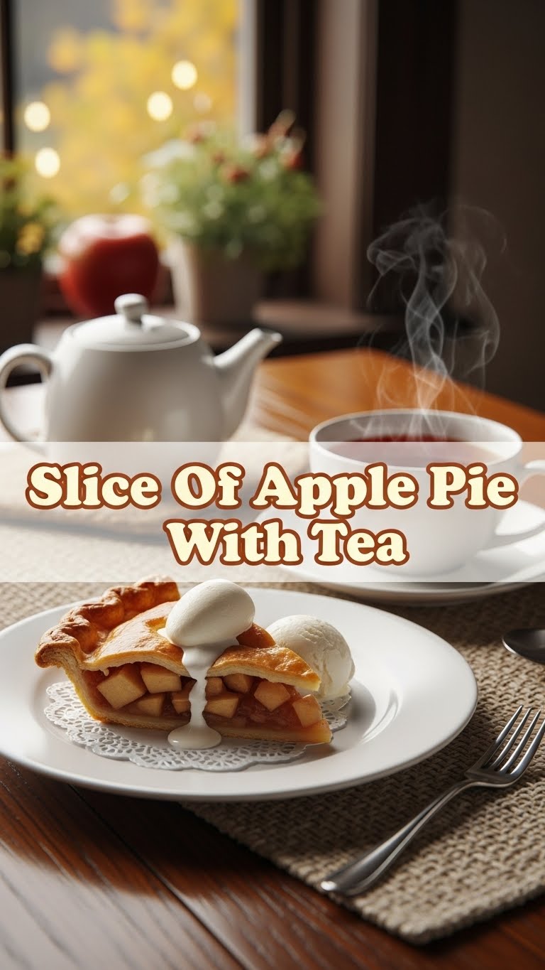 Slice Of Apple Pie With Tea