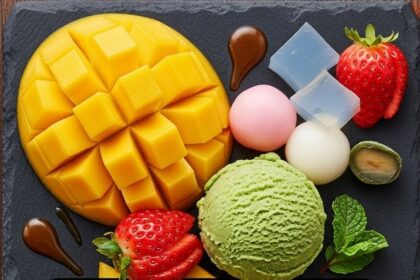 Japanese Dessert With Fruits And Ice Cream