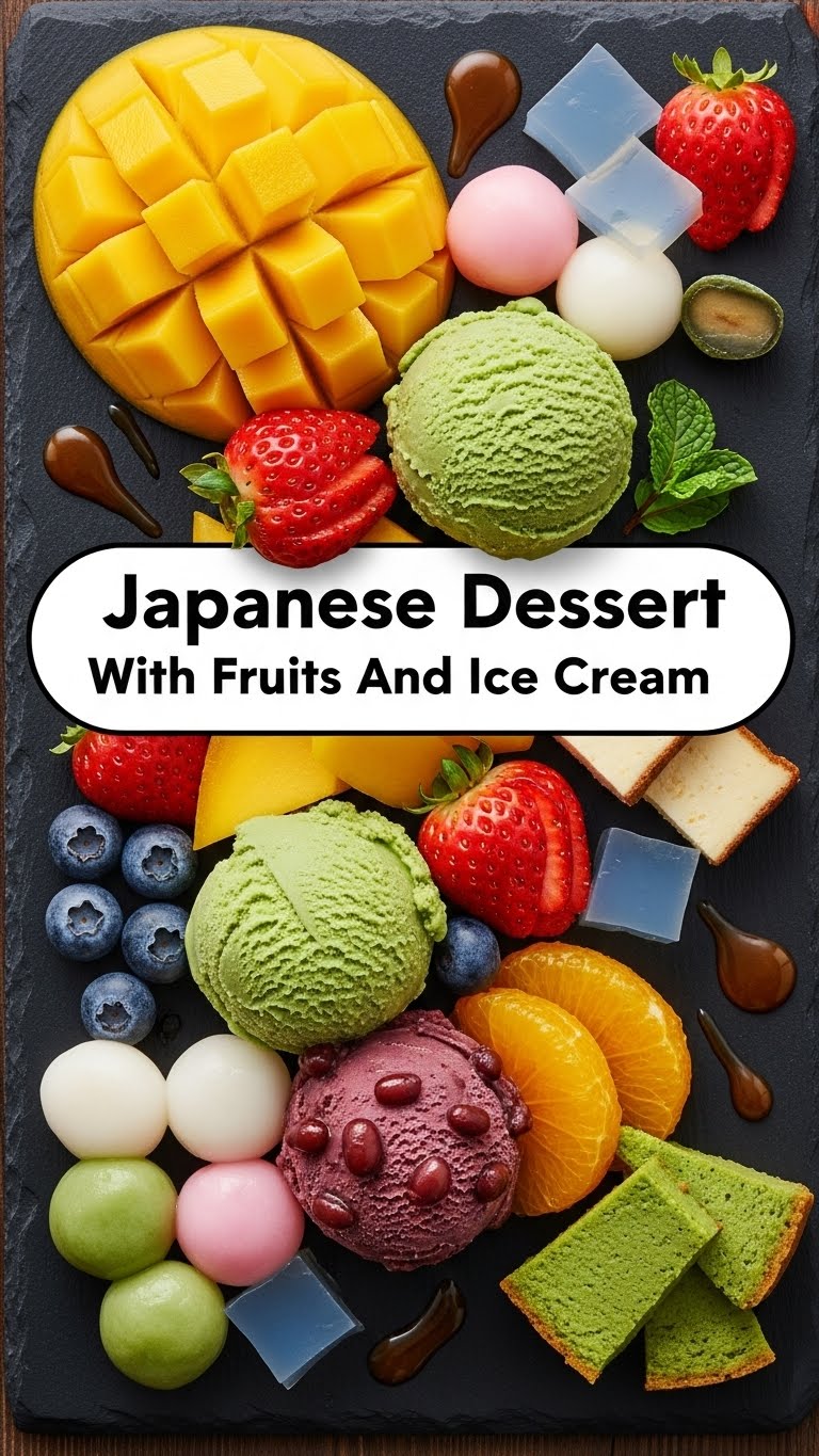 Japanese Dessert With Fruits And Ice Cream