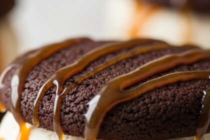 Ice Cream Sandwich With Caramel Topping