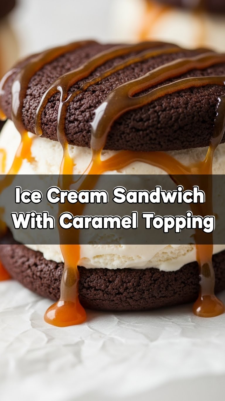 Ice Cream Sandwich With Caramel Topping