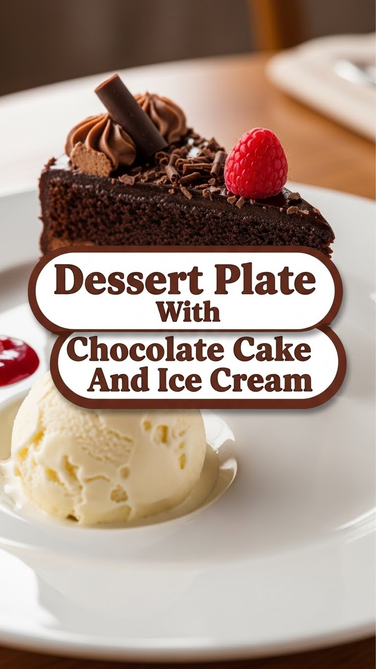 Dessert Plate With Chocolate Cake And Ice Cream