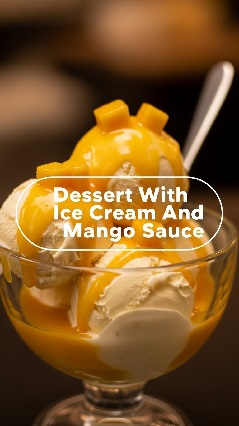 Dessert With Ice Cream And Mango Sauce