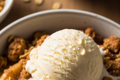 Bowl Of Apple Crisp With Ice Cream