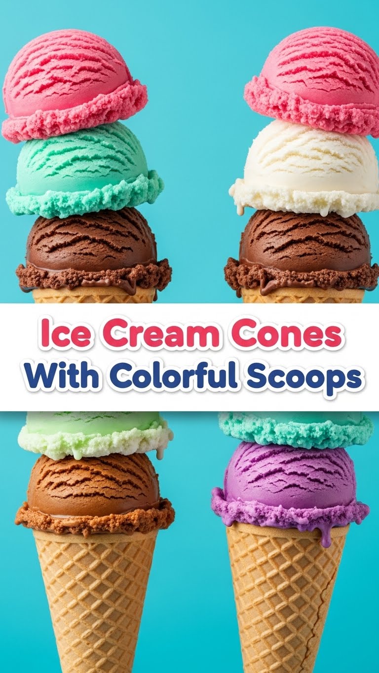 Ice Cream Cones With Colorful Scoops
