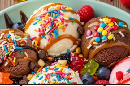Dessert Plate With Ice Cream And Toppings