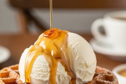 Stack Of Waffles With Ice Cream