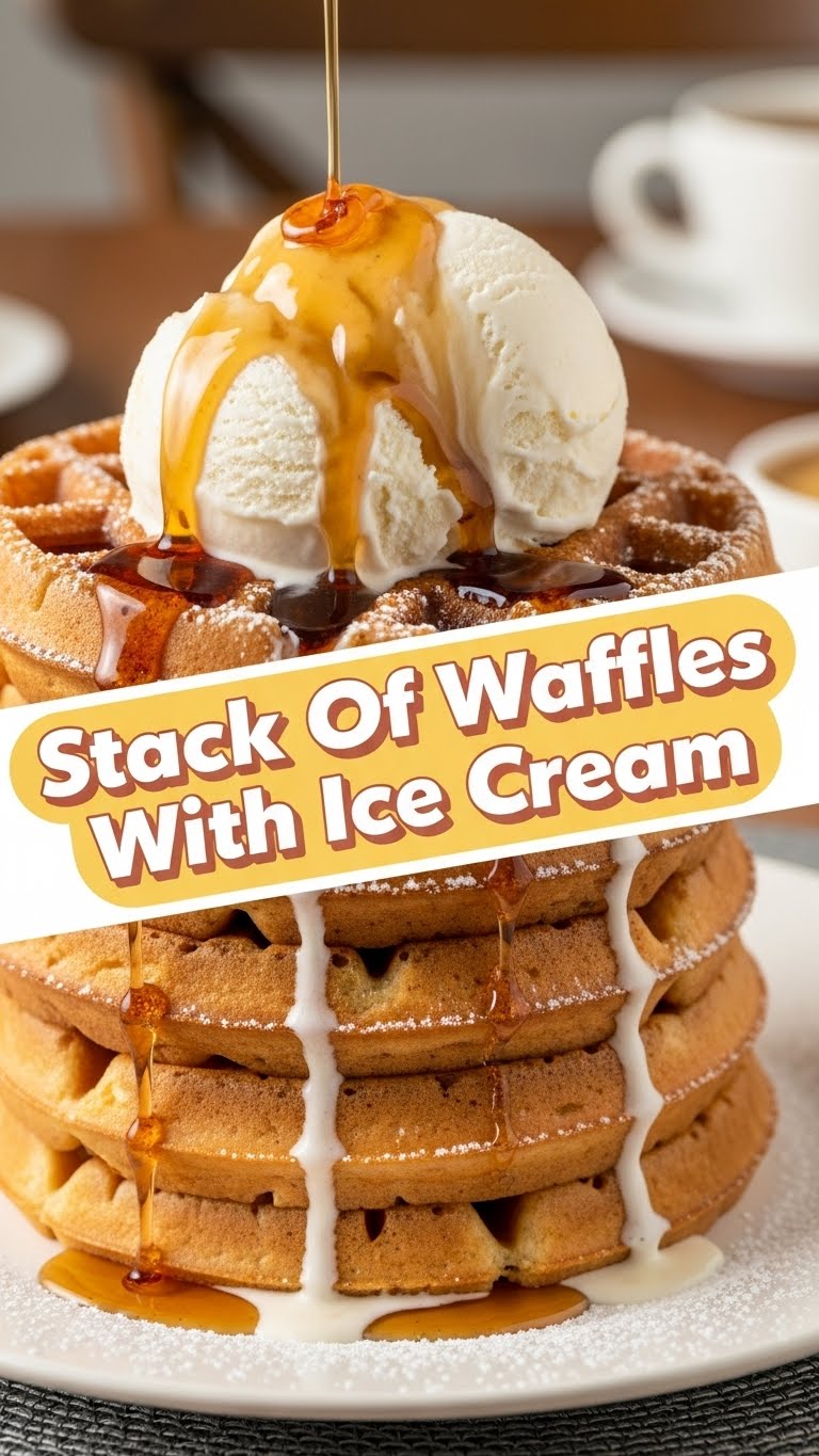 Stack Of Waffles With Ice Cream