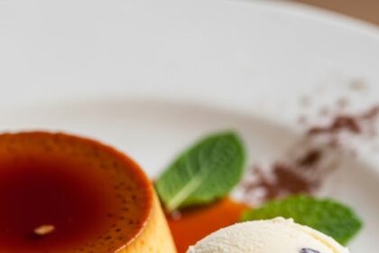 Caramel Custard Dessert With Ice Cream