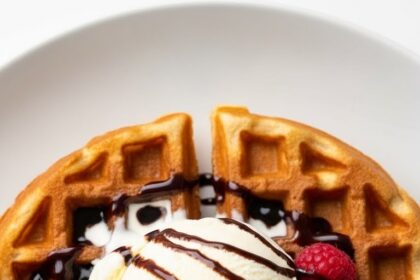 Waffles With Ice Cream On Plate
