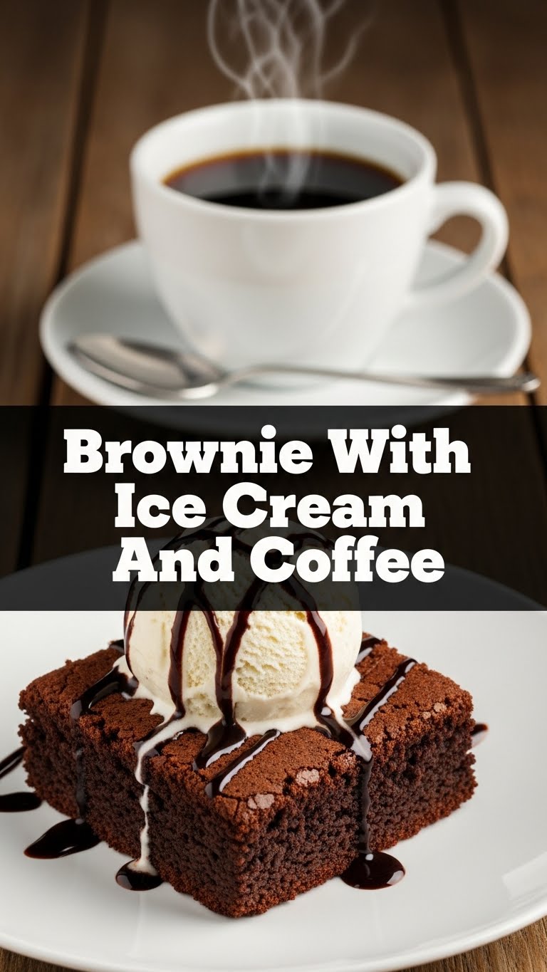 Brownie With Ice Cream And Coffee