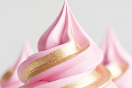 Pink Ice Cream Cone With Gold Swirl