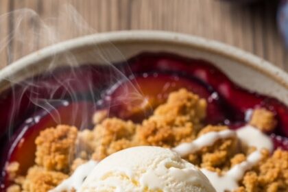Plum Crumble With Ice Cream