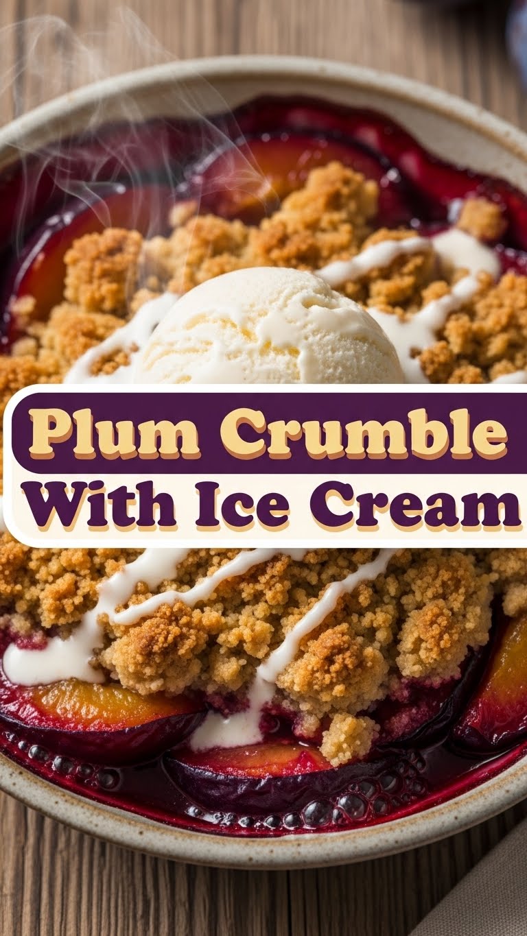 Plum Crumble With Ice Cream