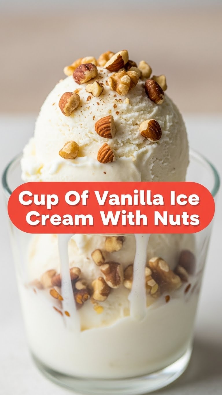 Cup Of Vanilla Ice Cream With Nuts
