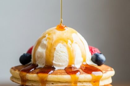 Stacked Pancakes With Ice Cream