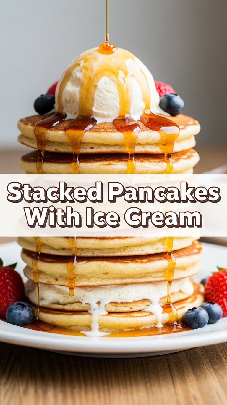 Stacked Pancakes With Ice Cream