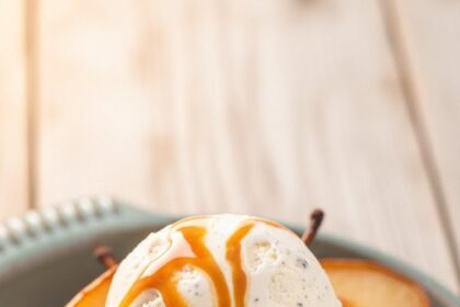 Baked Pear Dessert With Ice Cream