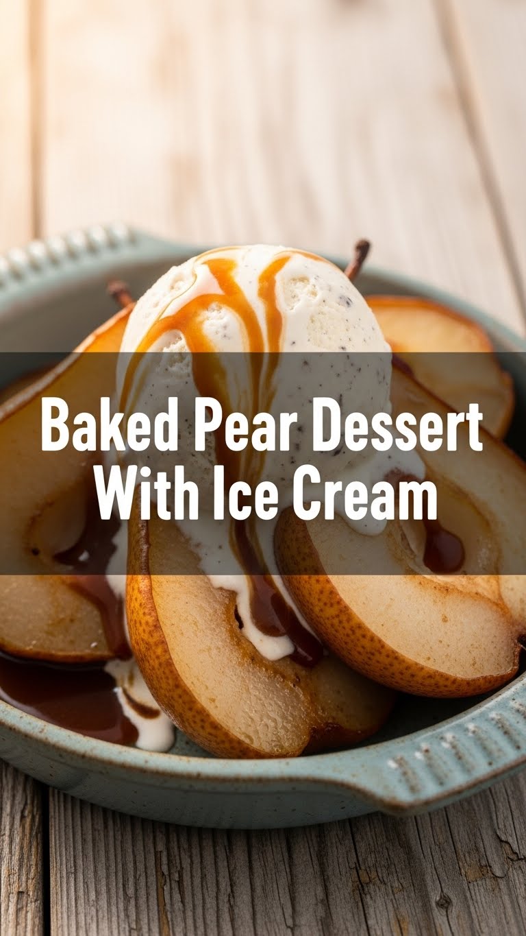 Baked Pear Dessert With Ice Cream