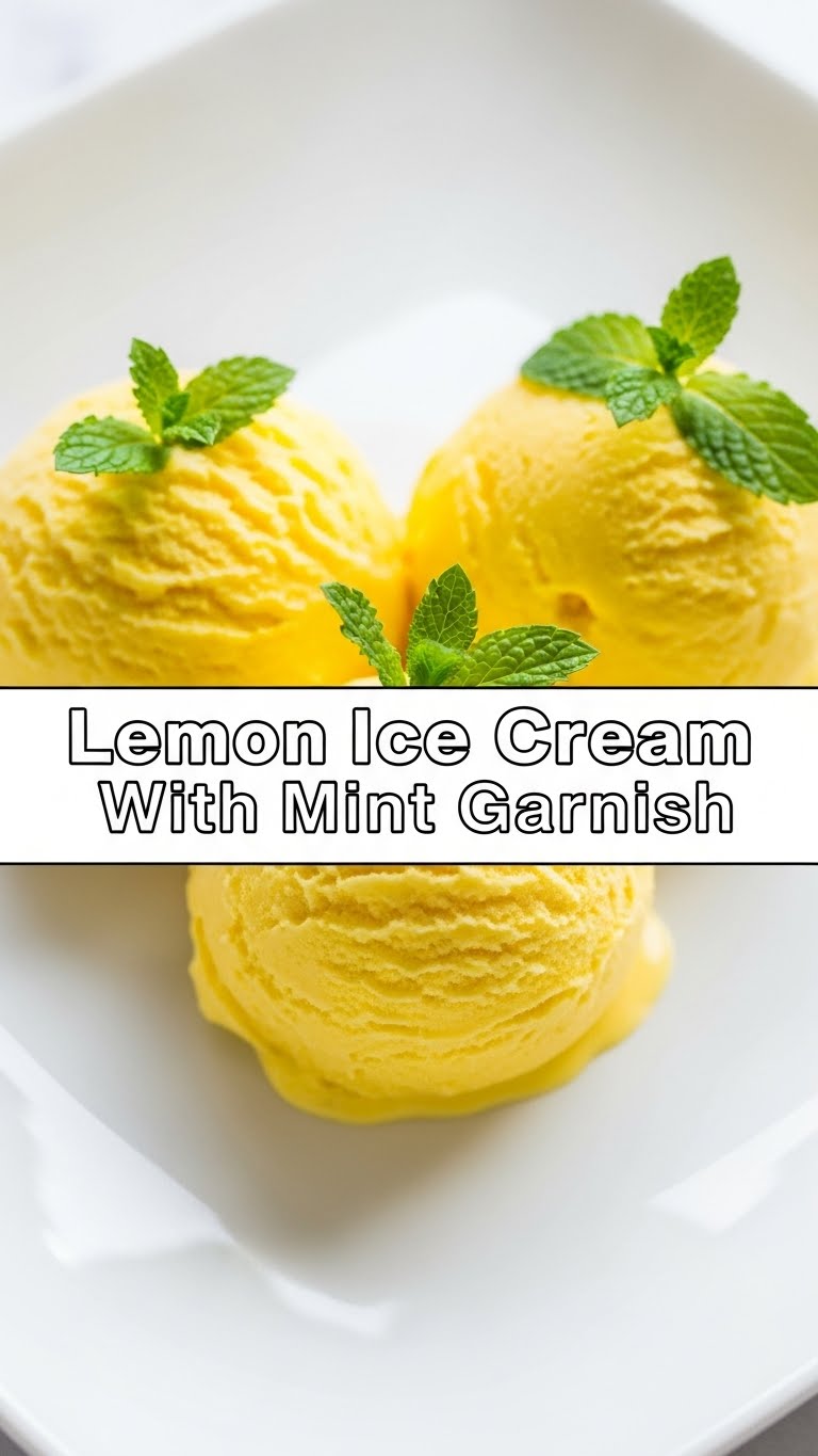 Lemon Ice Cream With Mint Garnish