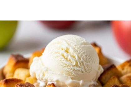 Apple Pie Bread Pudding With Vanilla Ice Cream