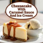 Cheesecake With Caramel Sauce And Ice Cream