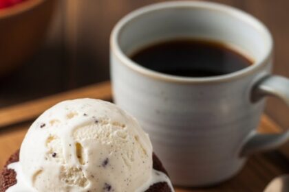 Chocolate Dessert With Ice Cream And Coffee
