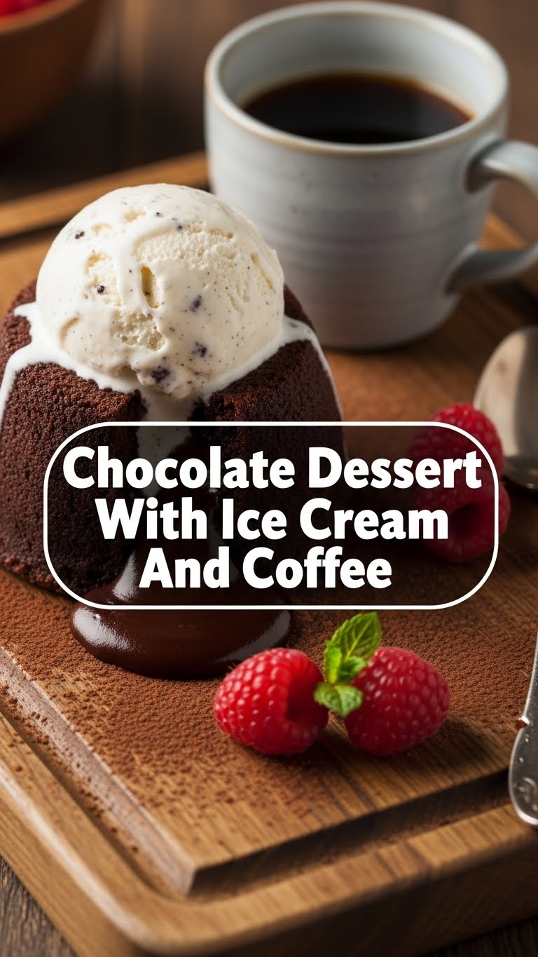 Chocolate Dessert With Ice Cream And Coffee