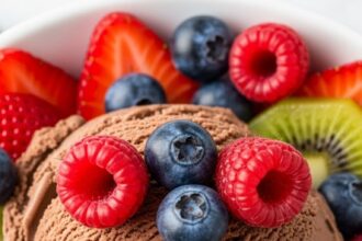 Chocolate Ice Cream With Fruit Toppings