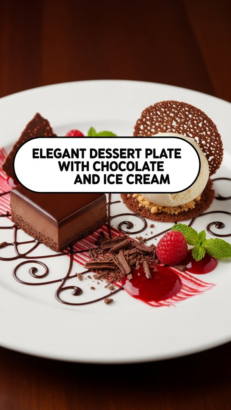 Elegant Dessert Plate With Chocolate And Ice Cream