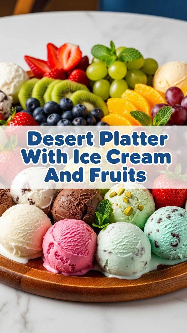 Dessert Platter With Ice Cream And Fruits