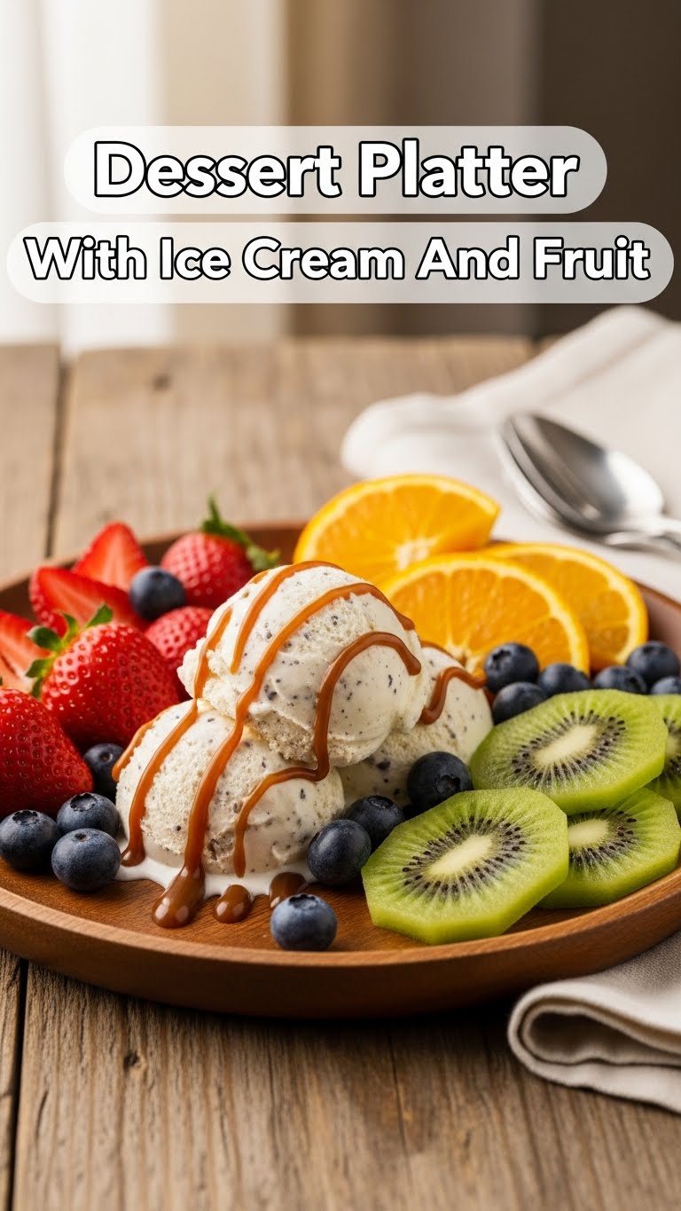 Dessert Platter With Ice Cream And Fruit