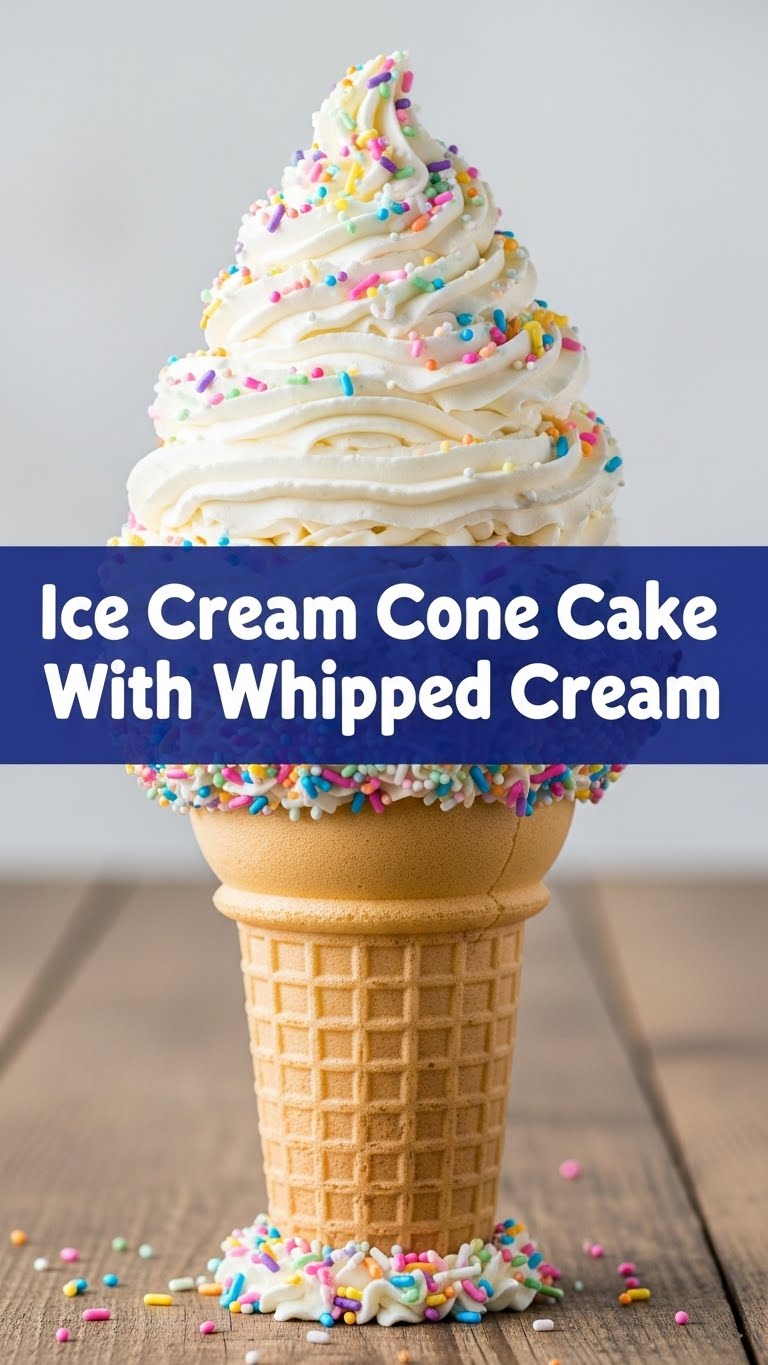 Ice Cream Cone Cake With Whipped Cream