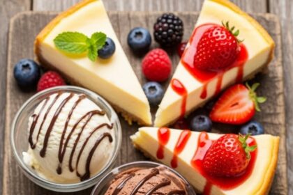 Dessert Platter With Cheesecake And Ice Cream