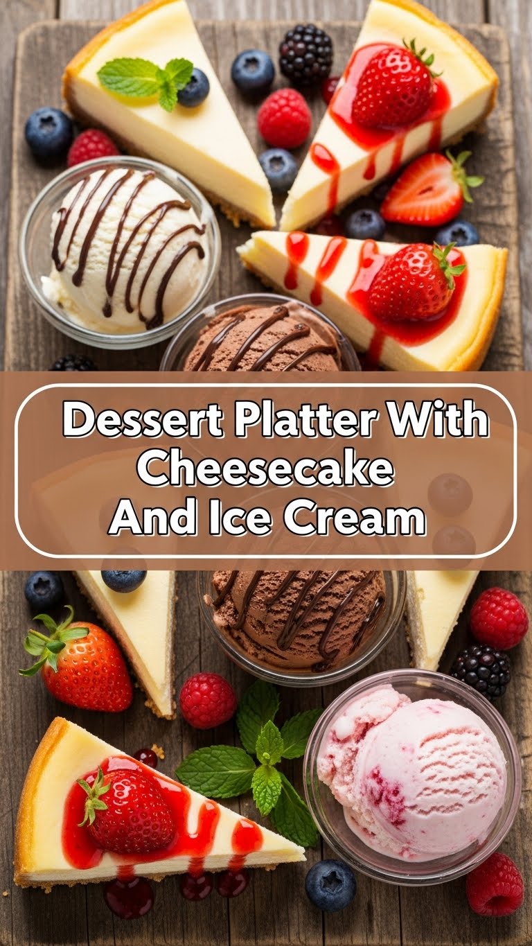 Dessert Platter With Cheesecake And Ice Cream