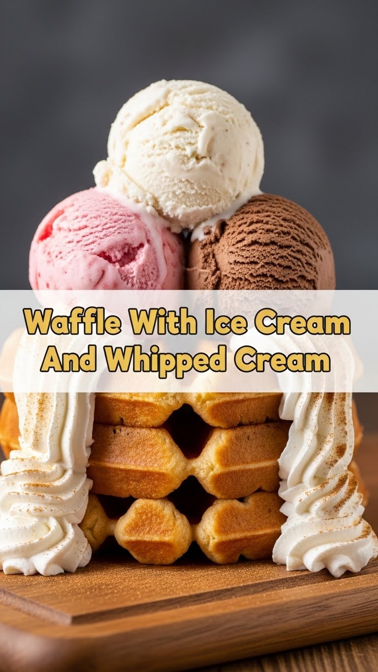 Waffle With Ice Cream And Whipped Cream