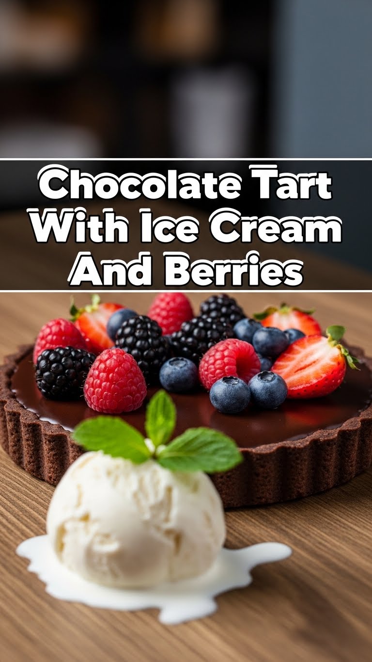 Chocolate Tart With Ice Cream And Berries